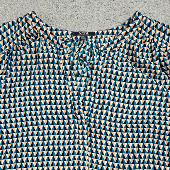 NYDJ Multicolor Triangle Geometric Split Neck Blouse Business Casual Office - Picture 4 of 9